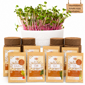 Microgreens Kresse-Nachfüllset - 8x Bio-Saatgut aus Italien, 8x Kokoserde, Anleitung, für Zuhause & als Geschenk